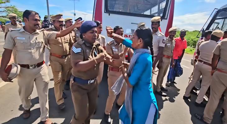 தூத்துக்குடி - திருநெல்வேலி தேசிய நெடுஞ்சாலையில் மறியல் ஈடுபட்டோர் கைது... போர்க்களமான தூத்துக்குடி!

